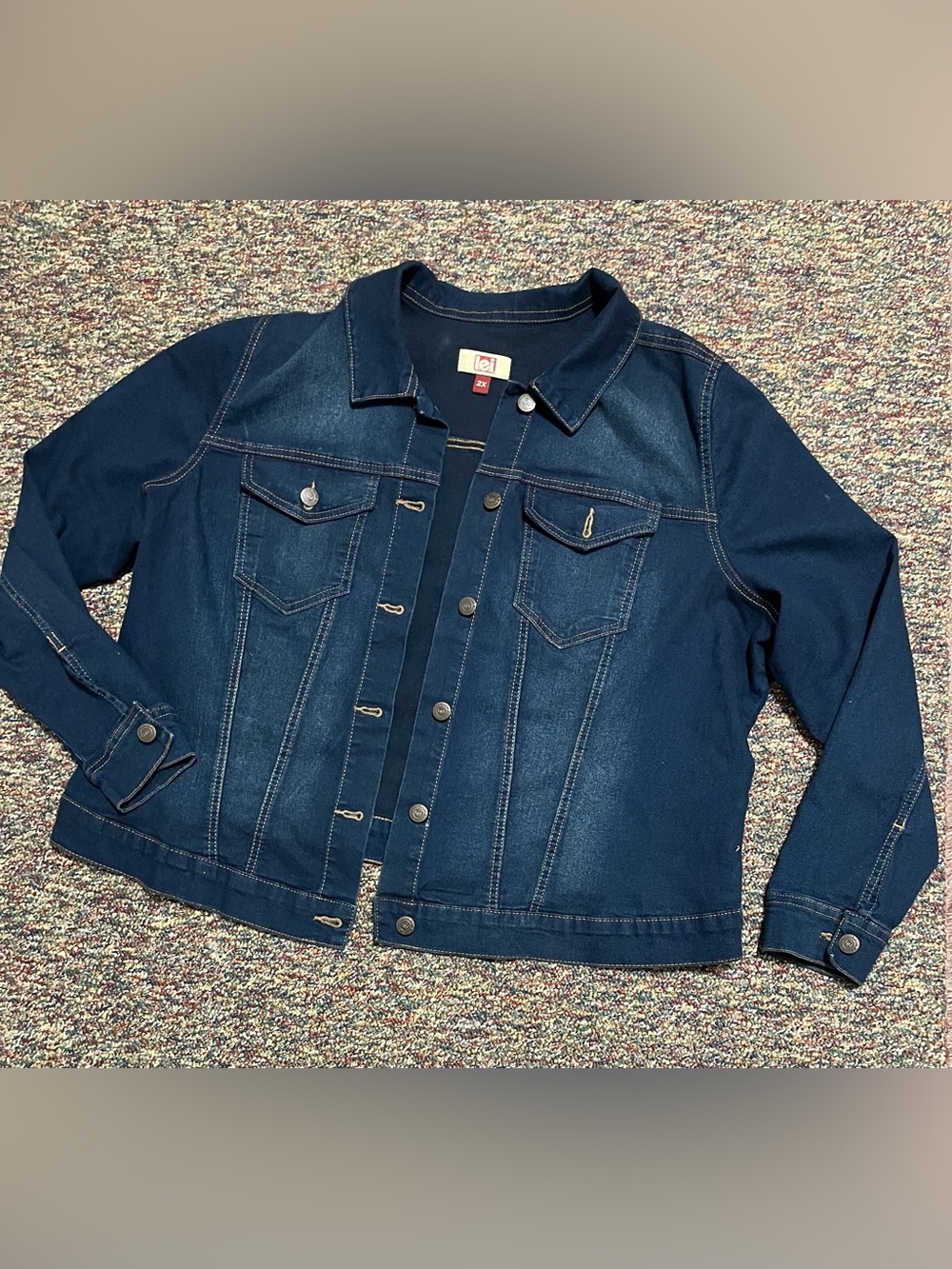 LEI Jean Jacket 2X Blue Dark Wash Stretch Button Up Classic